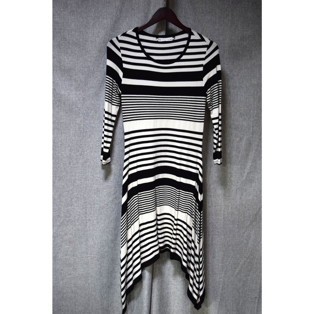 Trina Turk Women’s Black & White Striped Asymmetrical Hem Dress Size M